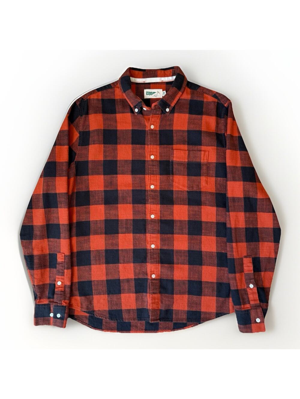 Wellen Slub Flannel Shirt Medium Buffalo Plaid Long Sleeve Minimalist Hiking